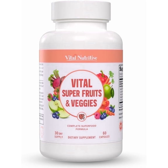 Vital Super Fruits & Veggies - Daily Superfood Capsules for Adults - fruit and veggies supplement to Boost Immunity & Energy - 2-in-1 Formula for Overall Wellness