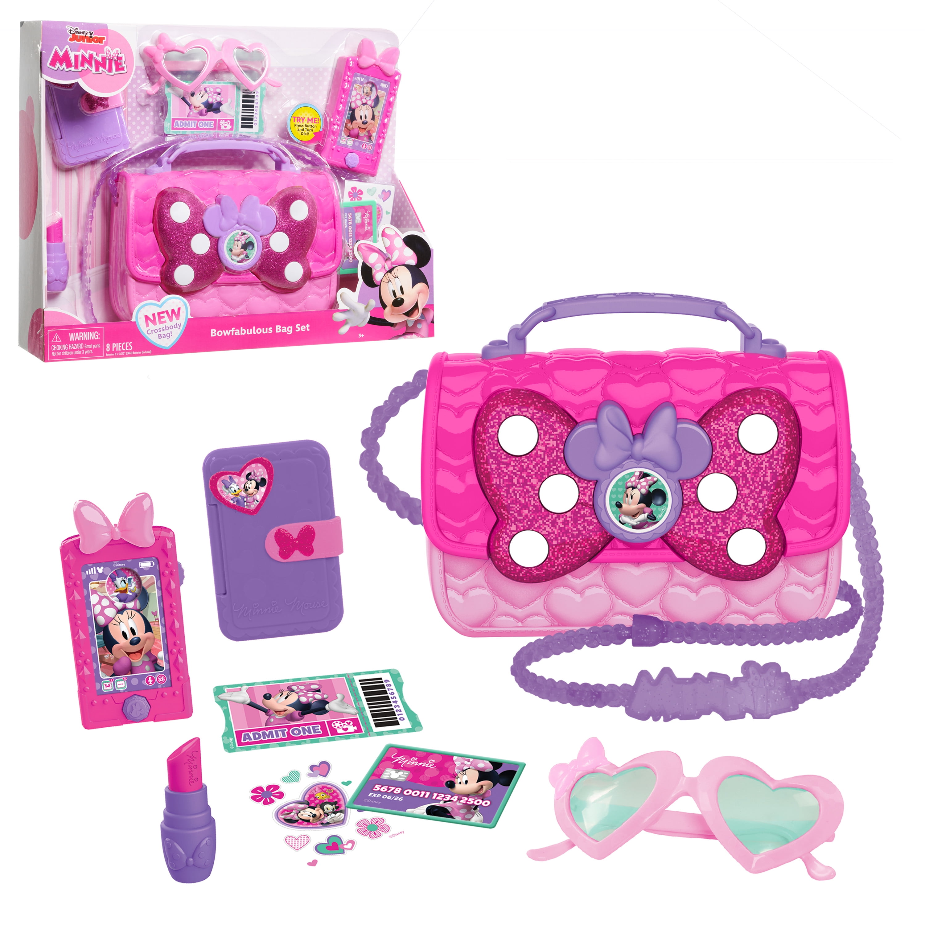 Disney Junior Minnie Mouse Bowfabulous Bag Set, 9-pieces, Dress Up and Pretend Play, Officially Licensed Kids Toys for Ages 3 Up, Gifts and Presents