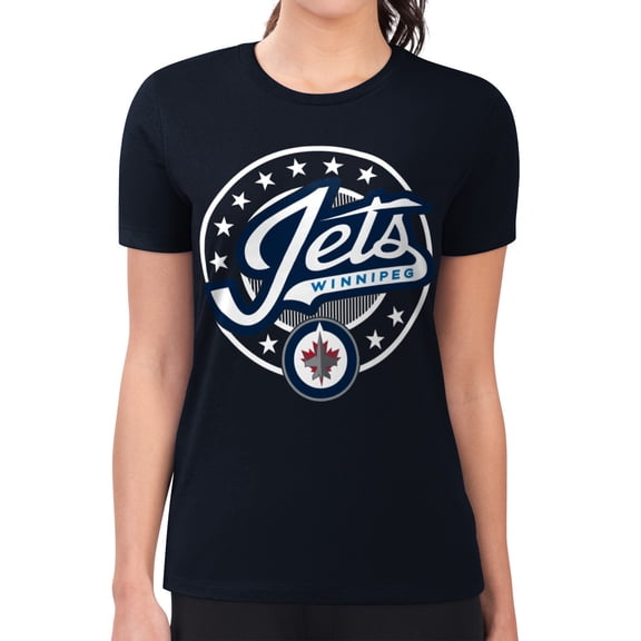 Women's G-III 4Her by Carl Banks Navy Winnipeg Jets Super-Slim Lightweight Pinstripe Circle Graphic T-Shirt