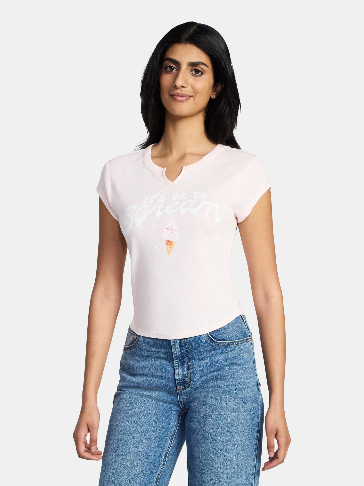 Women's Ice Cream Graphic Tee with Short Sleeves, Sizes XXS-XXL
