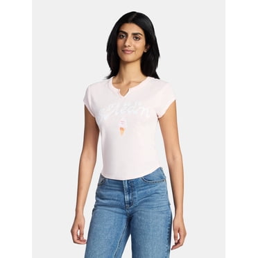 Women's Ice Cream Graphic Tee with Short Sleeves, Sizes XXS-XXL
