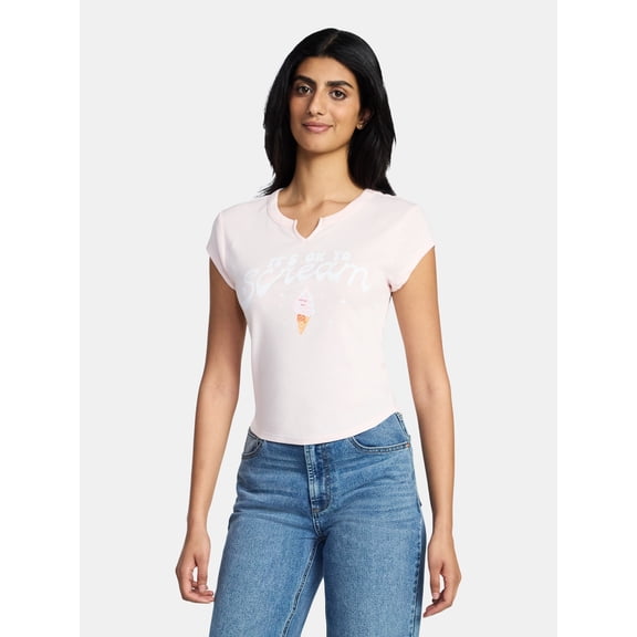 Women's Ice Cream Graphic Tee with Short Sleeves, Sizes XXS-XXL