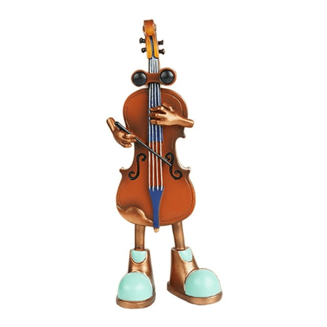 Visland Violin Ornament Smooth Surface Frog Violin Design Resin Mini Sculpture Classic Artistic Shape Musical Instrument Decor