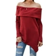 thumbnail image 1 of Women Off Shoulder Long Sleeve Irregular Hem Solid Color Ribbed Sweatshirt, 1 of 7