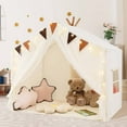 thumbnail image 2 of Costway  Kids Play Tent with Door Curtains Windows Star Lights Colorful Flags Padded Mat Beige, 2 of 10