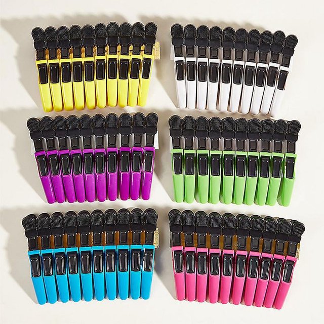 Pinzas para el cabello para mujeres con dientes anchos y diseño de doble bisagra Pinzas para seccionar el estilo de cocodrilo de calidad profesional de peluquería - paquete de 60 (mezcla)
