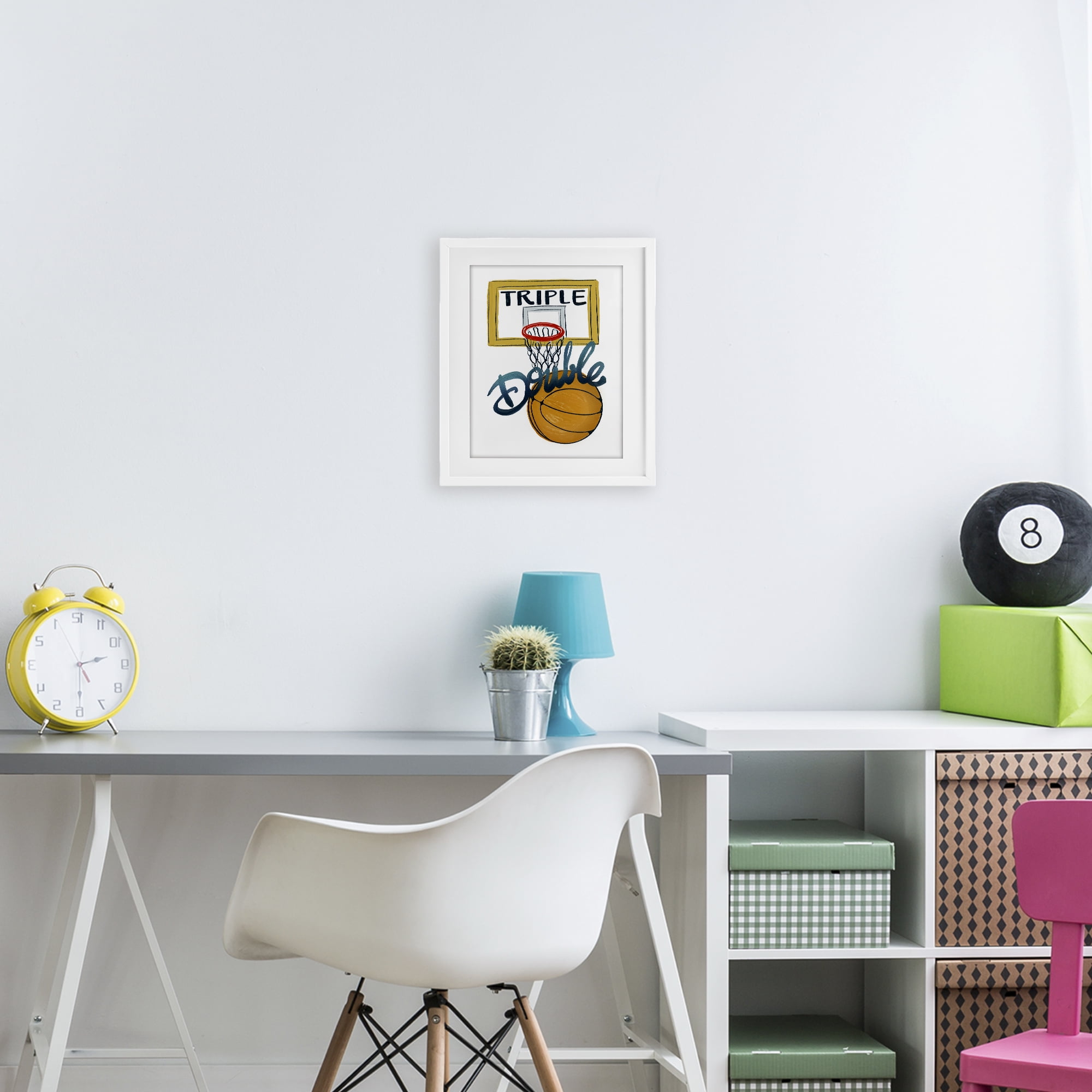Triple Double Basketball White Framed Print Under Glass, design by Connie Summers