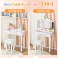 thumbnail image 3 of JOYMOR Luminous Unicorn Kids Vanity, 2-in-1 Toddler Vanity, w/Tri-Fold Mirror, 1 Drawer, Kids Vanity Table and Chair Set for Girls, Perfect Birthday, 3 of 7