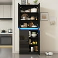 thumbnail image 3 of 71" Tall Pantry Storage Cabinet, Kitchen Pantry with High Gloss Doors, Modern Buffet Hutch Cabinet with Led Light and Adjustable Shelves for Dining Room, Living Room, Black, 3 of 16