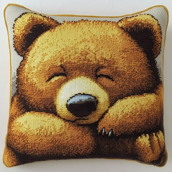 Hook and Latch Kit Latch Hook Throw Pillow Kit 17x17inch - Animal Bear