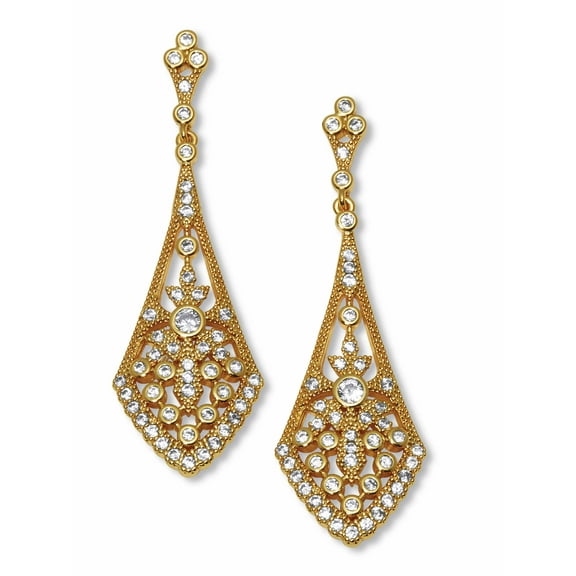 PalmBeach Jewelry Round Crystal Goldtone Antiqued Drop Earrings, 50x15mm