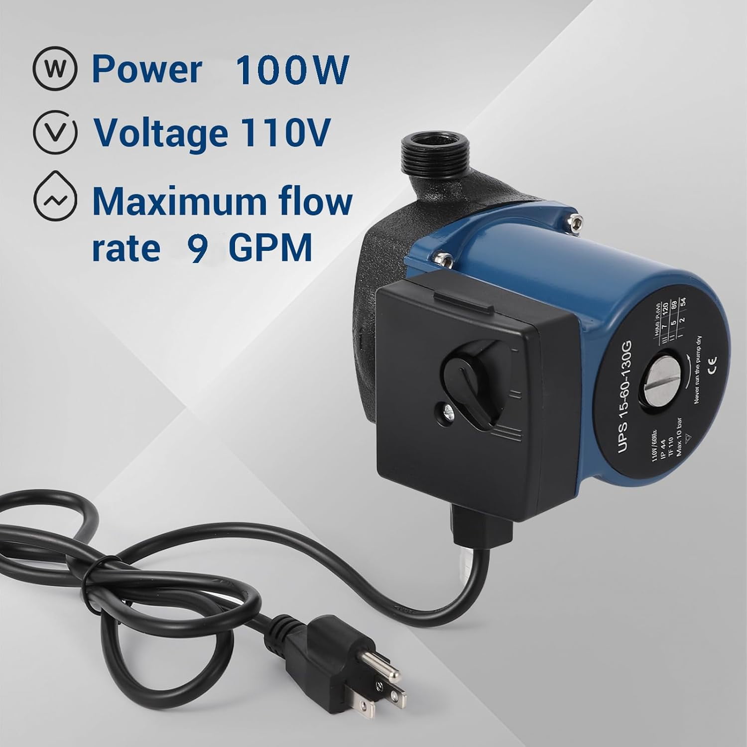 ChaoLink 100W 110V Cast Iron Hot Water Recirculating Pump | Easy Setup Circulation Pump for Water Heater & Floor Heating | 3-Speed, 9 GPM Flow, Low Power