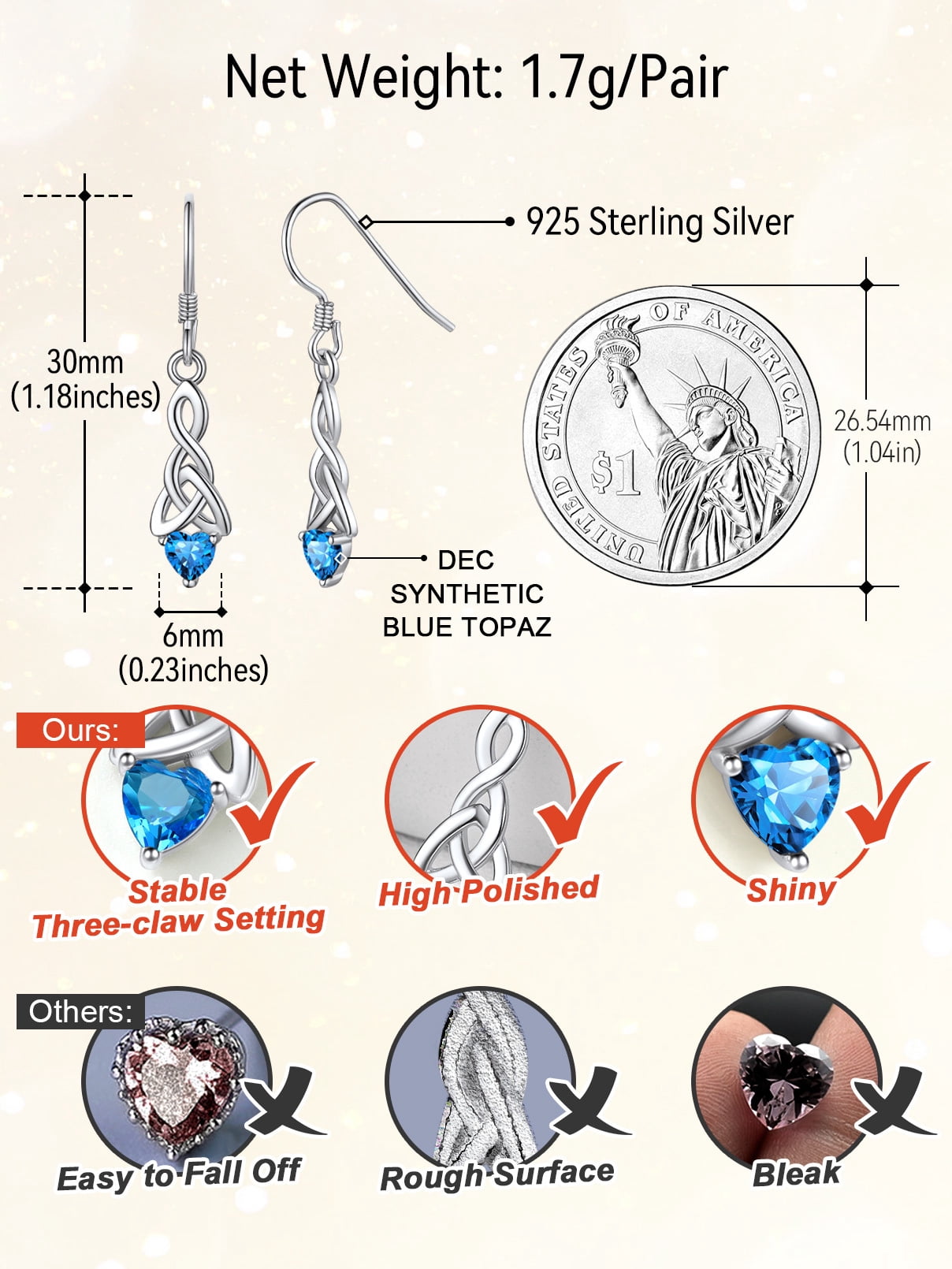 FaithHeart 925 Sterling Silver Birthstone Earrings for Women December Heart Earrings Celtic Knot Dangle Drop Earrings Dainty Jewelry Gift for Granddaughter Sister Friends Birthday Christmas