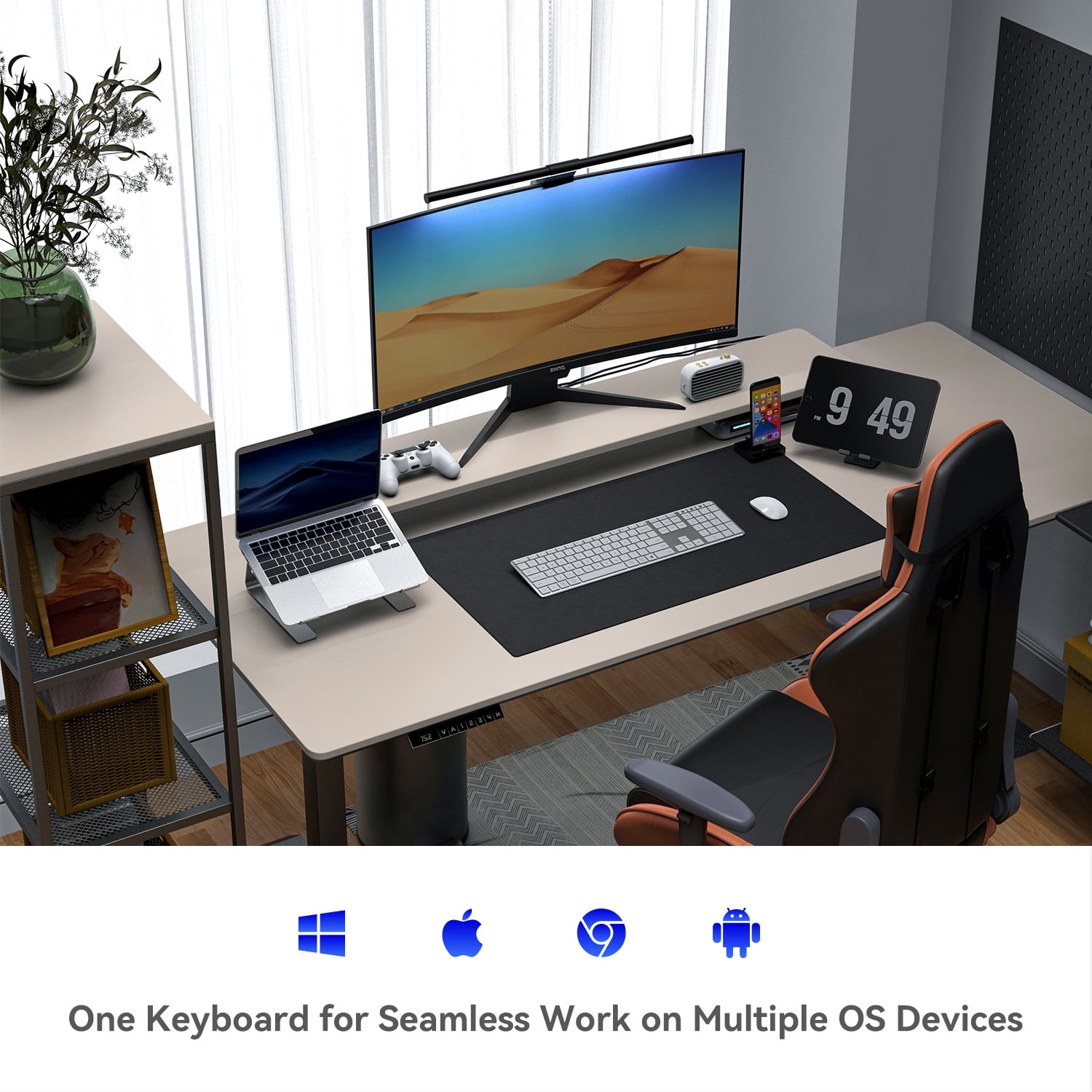 AUSDOM Full Size Keyboard with Number Pad - 2.4G Wireless Bluetooth, Quiet Slim Multi-Device Rechargeable | Compatible with PC/Mac/Windows - White