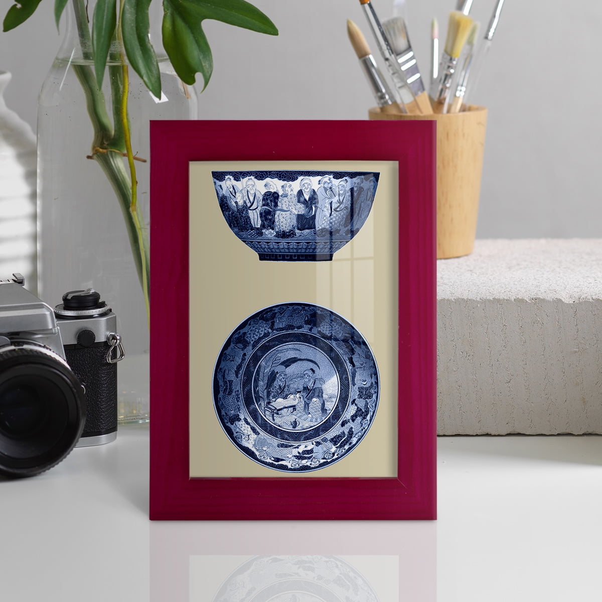 Porcelain in Blue and White II -Framed Print w/glass-Cherry Red
