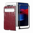 thumbnail image 5 of SaniMore for Google Pixel Fold 7.6" 2023 Case, Crocodile Texture PU Leather ull Protection with Tempered Glass Screen Protector Wear-resistant Vintage Folding Shell Shockproof Drop-resistant, Red, 5 of 8