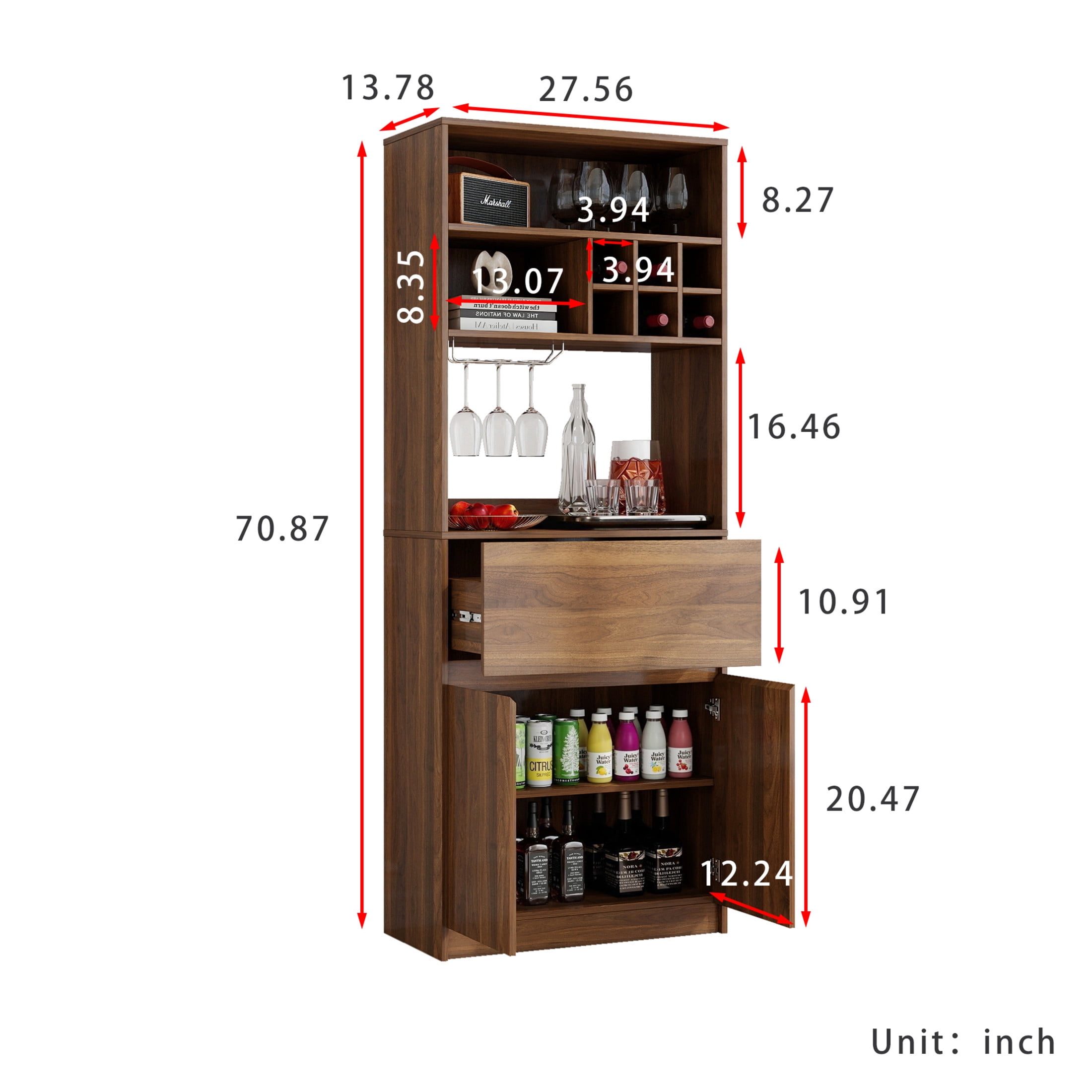 Noble House Oprah Multi-Functional Kitchen Wine Cabinet with 6-Bottle & Glass Rack, Wooden Buffet Organizer, Walnut