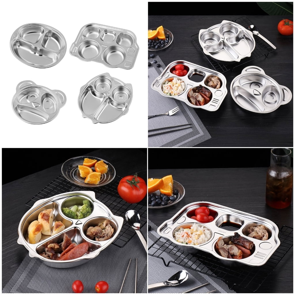 Nonrust Steel Toddler Plates Set Of 2 Unbreakable Dishware For Children Smooth Finishes Easy To Cleaning Durable Design For School Lunch Home Meals
