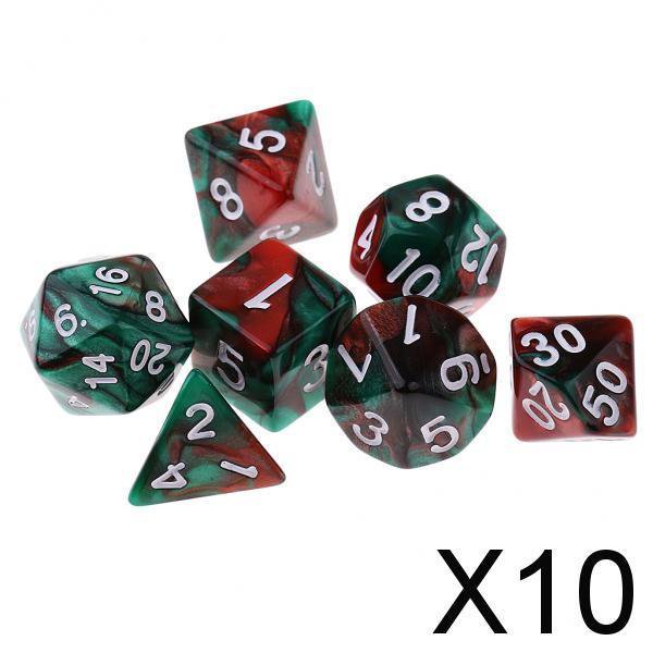 Paquete de 10x de 7 Dados Poliédricos Baoblaze para Juegos de Mesa Color Verde