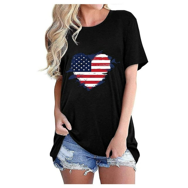 CHUANK Plus Hauts pour Femmes Chic Décontracté Col Rond Manches Courtes Chemises et Blouses pour Femmes T-Shirts à Imprimé Papillon du 4 Juillet pour Femmes Tunique Graphique Patriotique Tendance Haut d'Été Plage