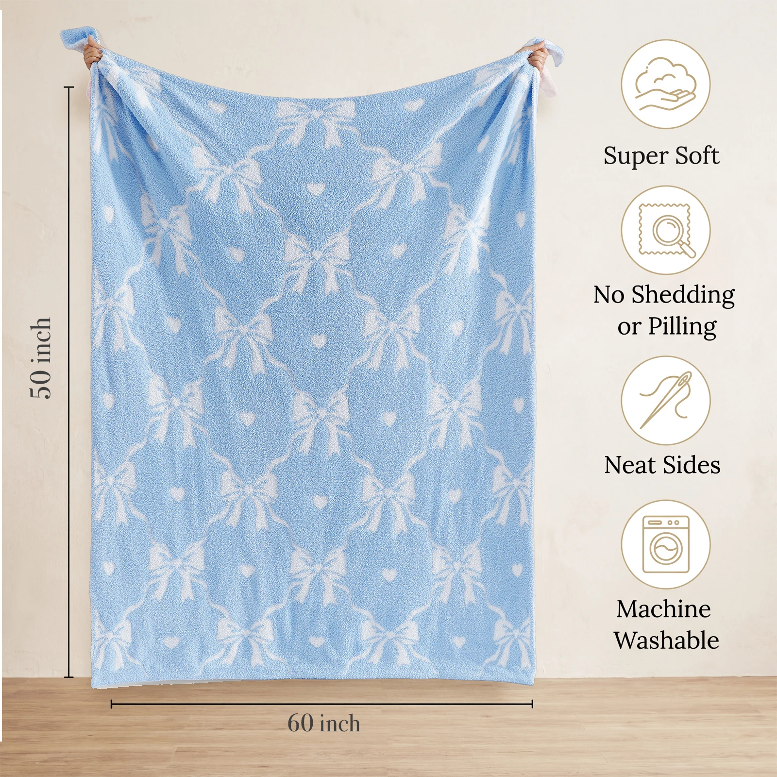 Catami Reversible Throw Blanket,Blue Bow,50*60