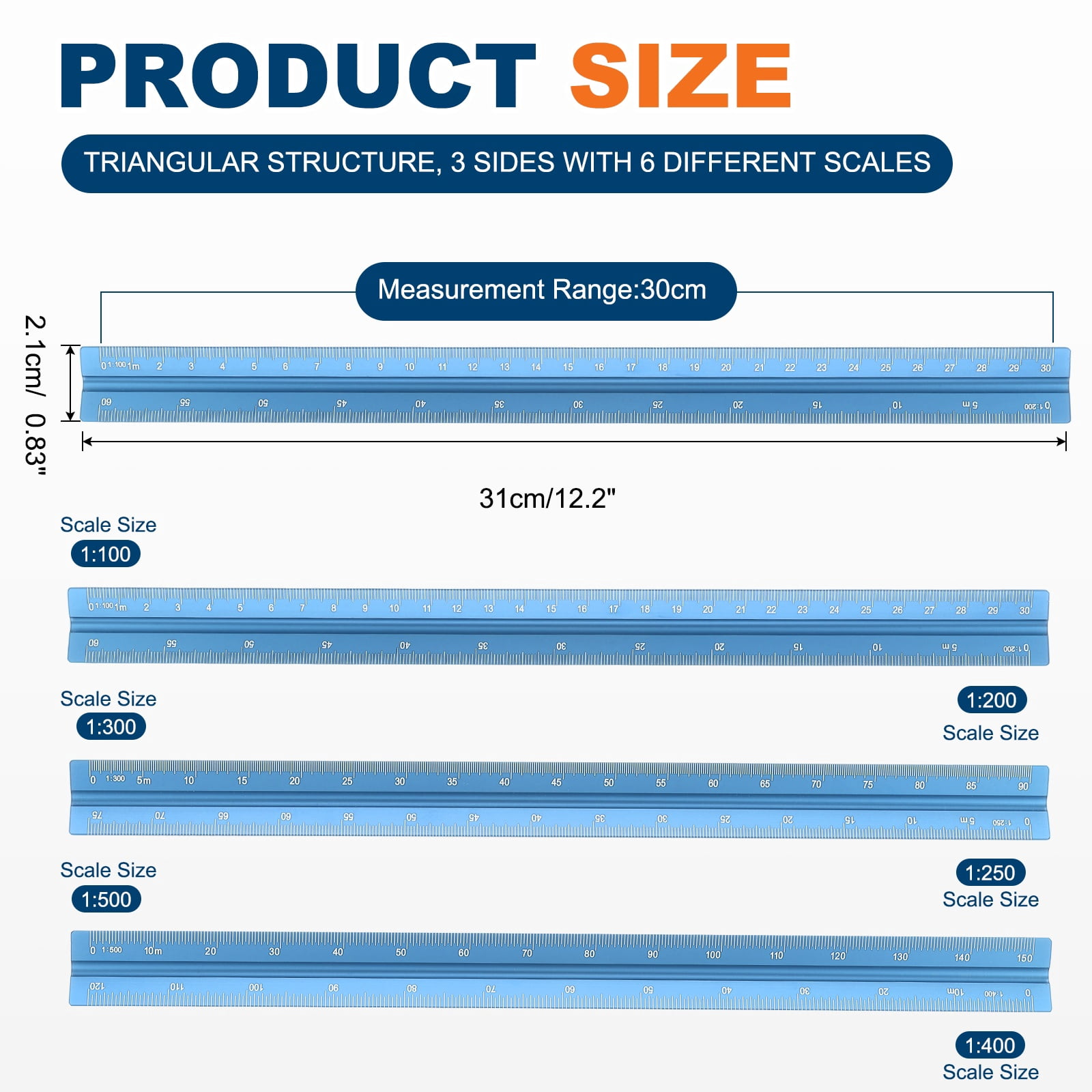 Uxcell Architectural Scale Ruler 7 Inch Metric Aluminum Alloy Triangular Drafting Ruler, Blue