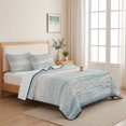 thumbnail image 5 of Twin Quilt Set 68''x86'', Blue Beige Farmhouse Lightweight Summer Bedspread Coverlet Set with 2 Pillow Shams, Vintage Wooden Striped Breathable All Season Quilt Bedding for Dorm/Bedroom, 5 of 9