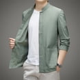 thumbnail image 2 of Camisa de hombre con protección solar de seda de hielo, de verano, con cuello alto, ligeramente arrugada, informal, transpirable, chaqueta fina para hombre, 2 of 4