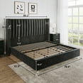 thumbnail image 3 of Merluxy Bed Frame King Size Upholstered Bed Wingback Headborad Velvet Channel Tufted/No Box Spring Needed/Black, 3 of 9