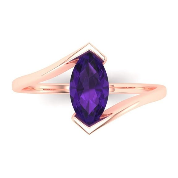 Solitaire Engagement Ring for Women - 2ct Natural Amethyst in 18K Rose Gold Promise Ring