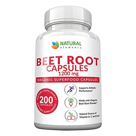 Beet Root Capsules - 1200mg Per Serving - 200 Beet Root Powder Capsules - Beetroot Powder Supports Lower Blood Pressure  Athletic Performance  Digestive  Immune System (Pure  Non-GMO & Gluten Free)