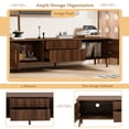 thumbnail image 6 of Harper & Bright Designs Vintage TV Stand with Doors for 75 inch TV, Wood TV Storage Cabinet Table with Drawers and Solid Wood Legs for Living Room, Walnut, 6 of 10