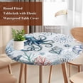 thumbnail image 4 of Ocean Octopus Round Tablecloth, Fitted Table Cover with Elastic for 55"-60" Round Tables, Summer Coastal Coral Flower Shells Table Cloth Outdoor Indoor Dinning Party Waterproof Tablecloths, 4 of 7