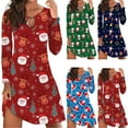 thumbnail image 4 of Robe à Manches Longues pour Femmes Robe de Noël pour Dames Robe de Noël Père Noël Imprimée Ample Manches Longues Col Rond Légère Décontractée Robes d'Automne, 4 of 5