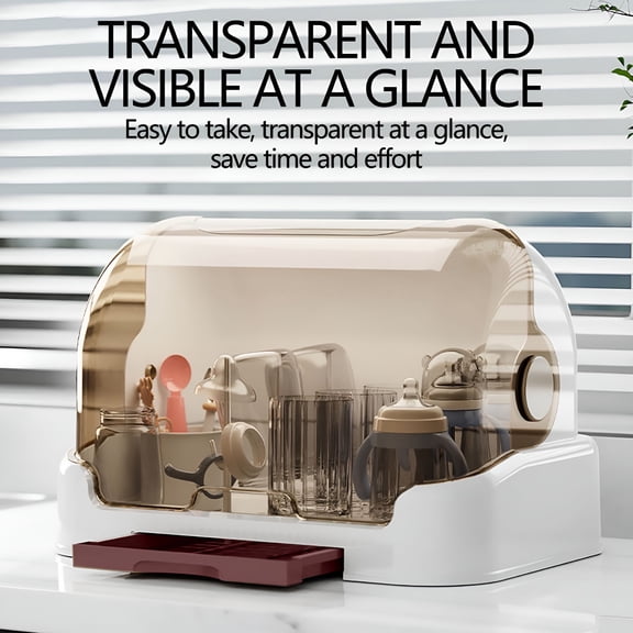 ACDANC Baby Bottle Drying Rack Baby Bottle Organizer With Cover Bottle Storage With Removable Drip Tray Nursing Baby Bottle Storage Countertop