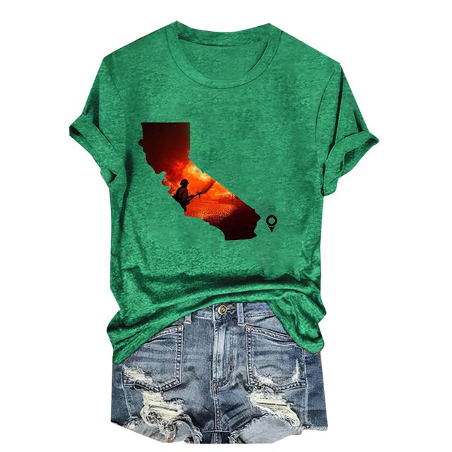 Camisetas de Manga Corta para las Mujeres de Moda Imprimir Cuello Redondo Camiseta, Mezcla de Poliéster Ligero para Primavera Verano Otoño