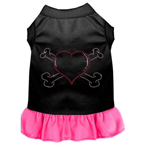 Pet Dog and Cat Dress Rhinestone, "Heart Crossbones"