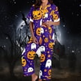 thumbnail image 4 of GZWYHT 2 Piece Pajama Set for Women Halloween Pajamas Pumpkin Print Short Sleeve Button Top and Capri Pants Summer Pjs for Women Set Matching Halloween Pajamas Purple M, 4 of 7