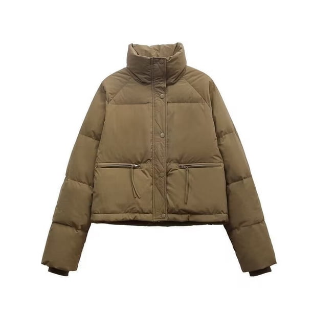 Estilo de ropa de algodón para mujer fuera de temporada, ropa de invierno, abrigo corto y grueso, abrigo pequeño de cintura alta con relleno de algodón