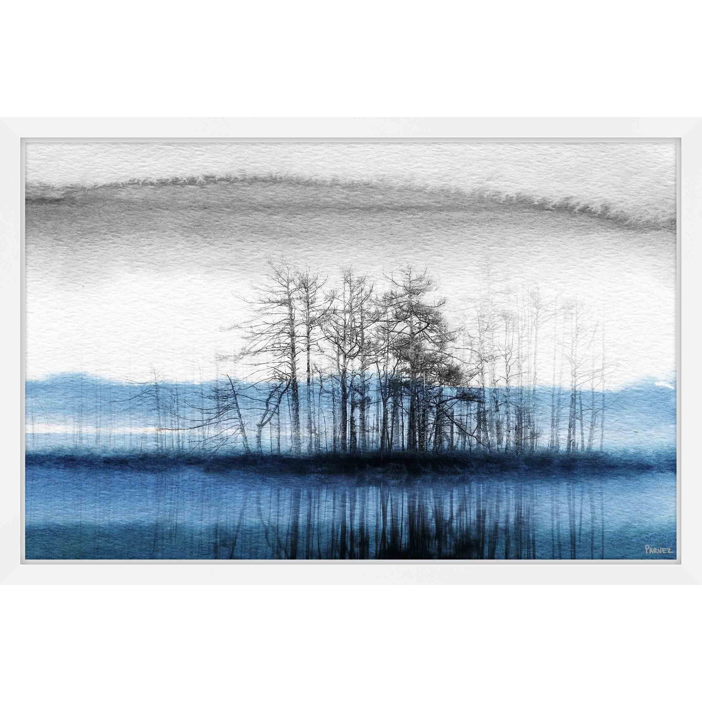 Parvez Taj  - 'Tree Isle Reflects' Framed Painting Print 24 x 16