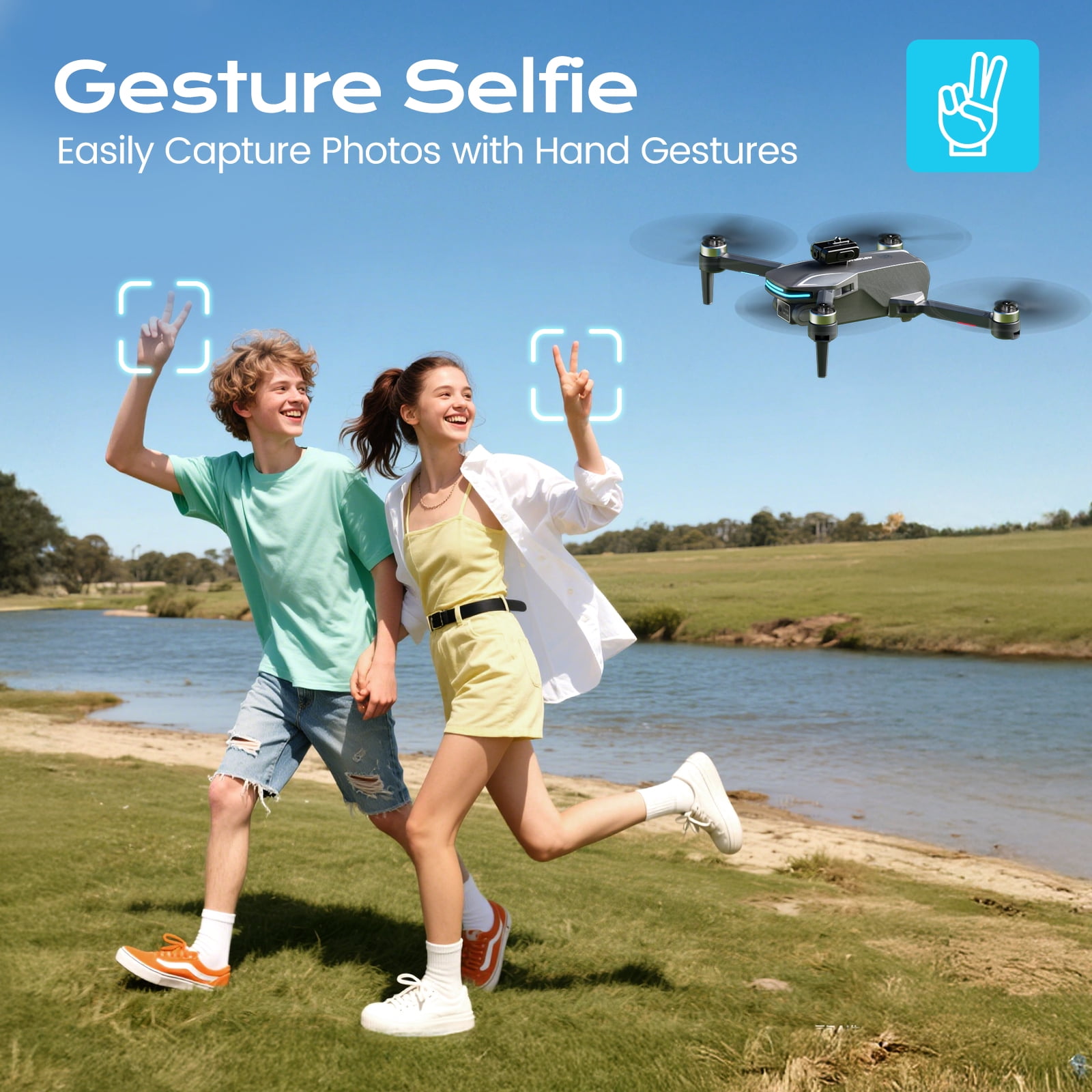 Wefone S101S Foldable Drone with Dual Camera for Beginners, Optical Flow Positioning, 2 Batteries, Gray