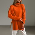 thumbnail image 2 of Women's Ribbed Tunic Sweater Oversized Turtleneck Long Sleeve Pullover (Orange, L), 2 of 5