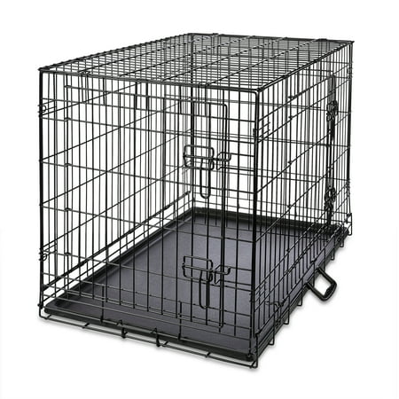 Vibrant Life Wire Dog Crate, Double-Door, Divider and Leak-Proof Tray, Metal, Foldable, Durable, Black, 36"