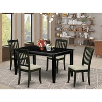 Dining Room Set 5 Piece Table & Chairs - Black Linen Fabric Kitchen Set - 36x60 Inch Table
