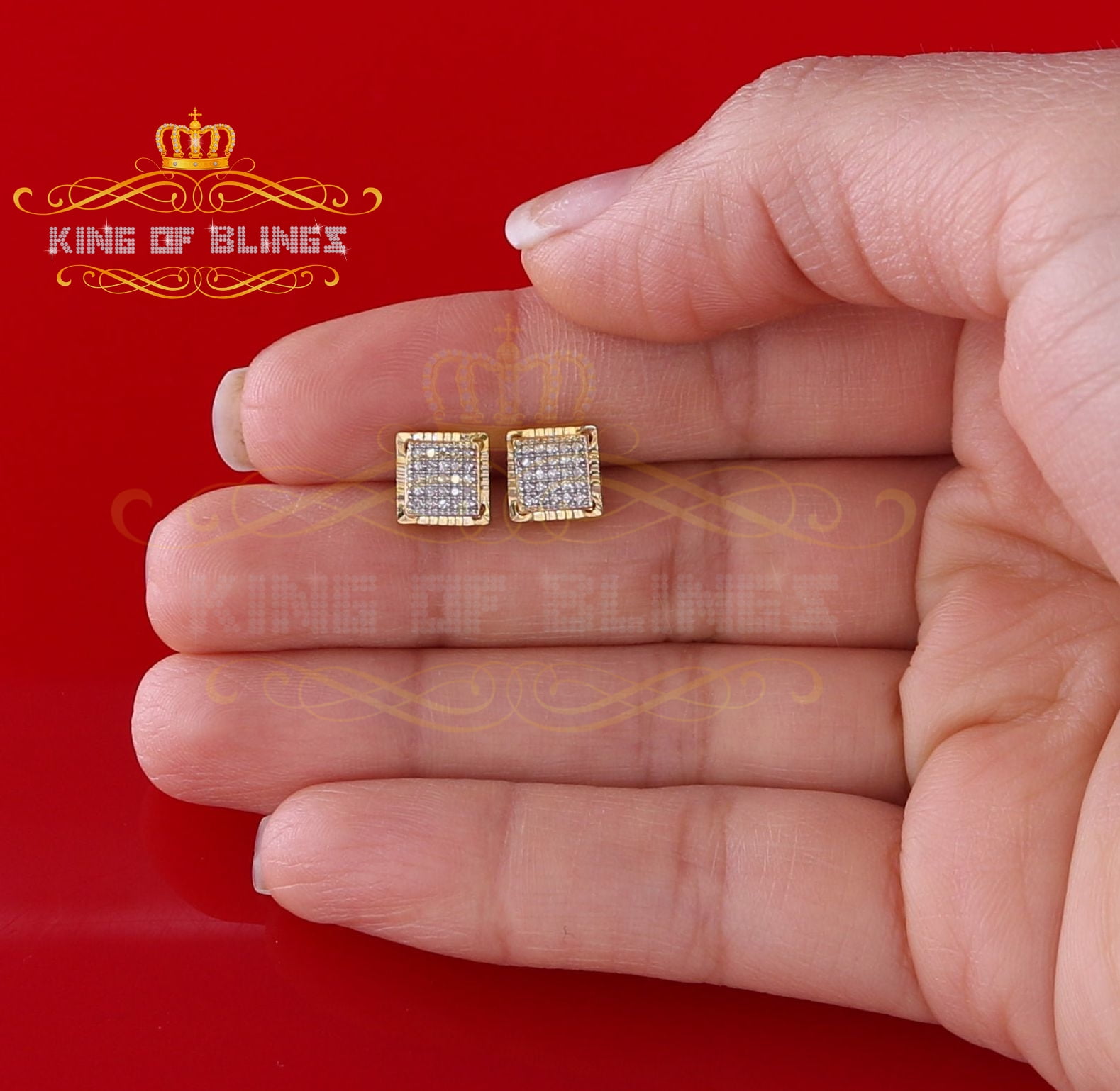 King of Bling's 10K Real Yellow Gold Real Diamond 0.15CT Men's/Women's Stud Micro Earring