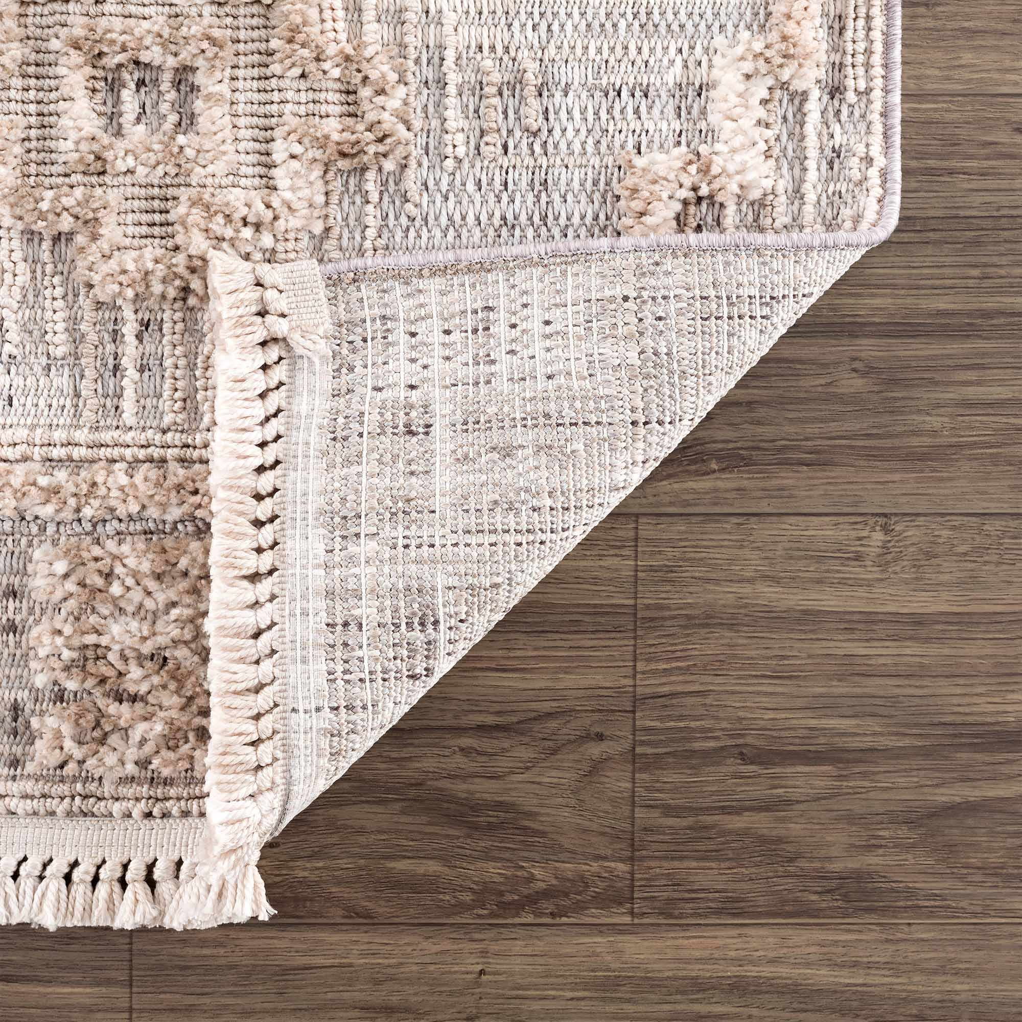 Hauteloom Ampusungan Modern Moroccan Medallion Farmhouse Hallway, Entryway Runner Rug - High Low - High Pile Long Carpet - Cream, Beige, Brown, Beige - 2'7" x 7'3"