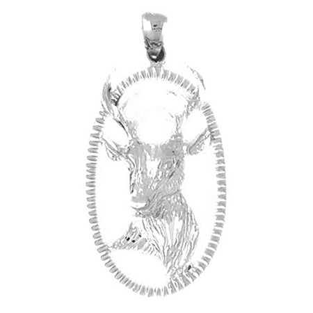 18K White Gold Deer Pendant - 37 mm