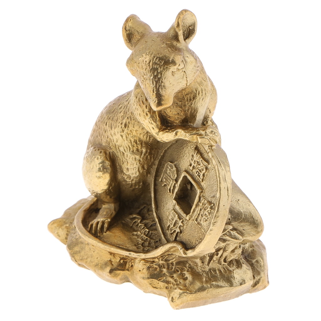 Retro Chinese Feng Shui Statue Ornaments Shengxiao Zodiac Rat Lucky Charm 