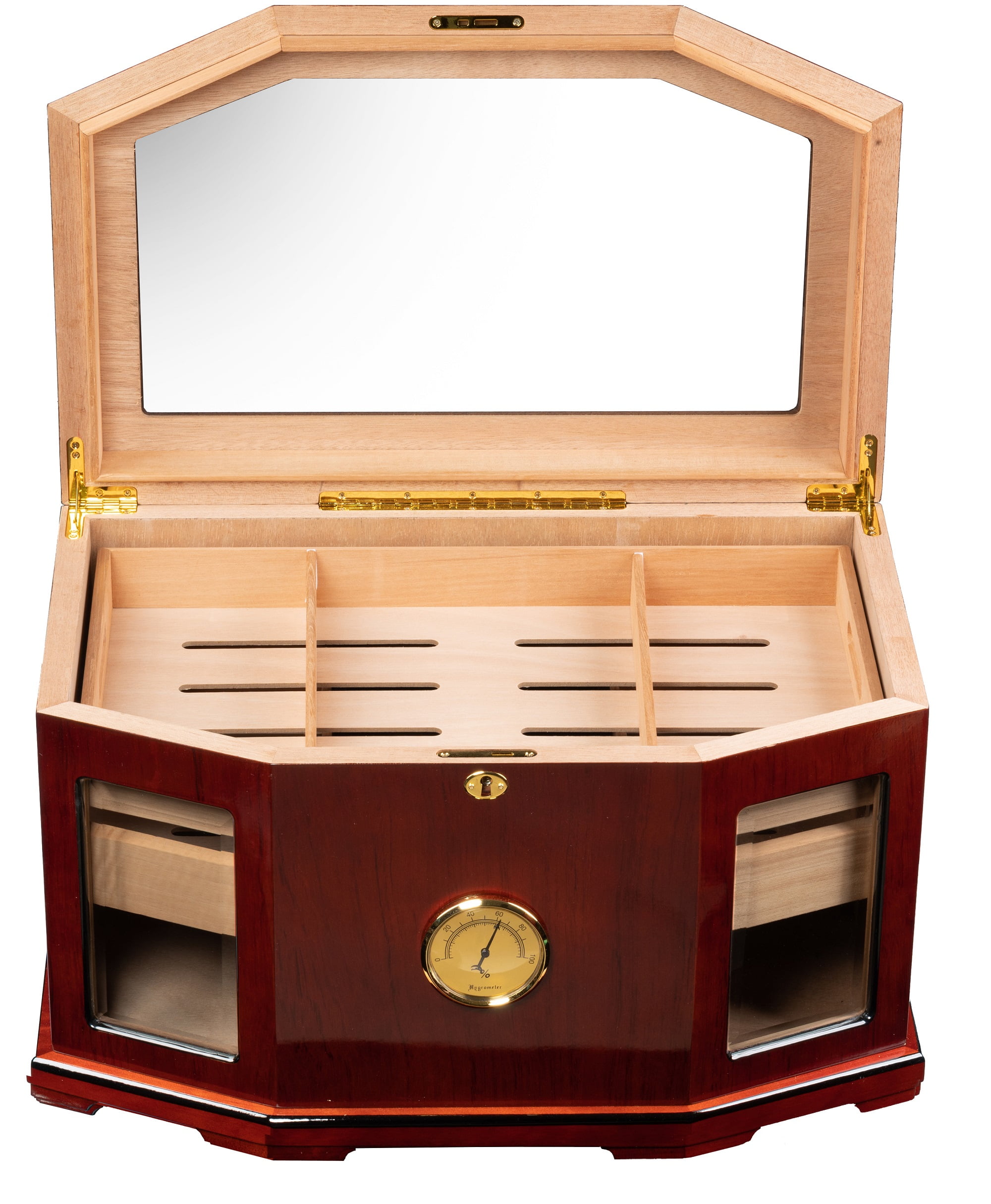 Chancellor Beveled Glass Cigar Humidor - High Gloss Mahogany Finish - Capacity: 300