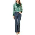 thumbnail image 2 of Allegra K Blouse à Manches Longues Boho à Imprimé Floral pour Femme avec Nœud, Col en V, Hauts TG Vert, 2 of 7